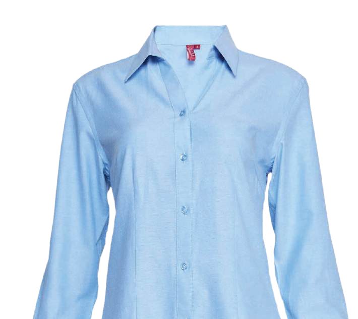 [JNLI35422009-CL] BLUSA OXFORD CUELLO V ENTALLADA M/LARGA (CELESTE, S, Con Logo)