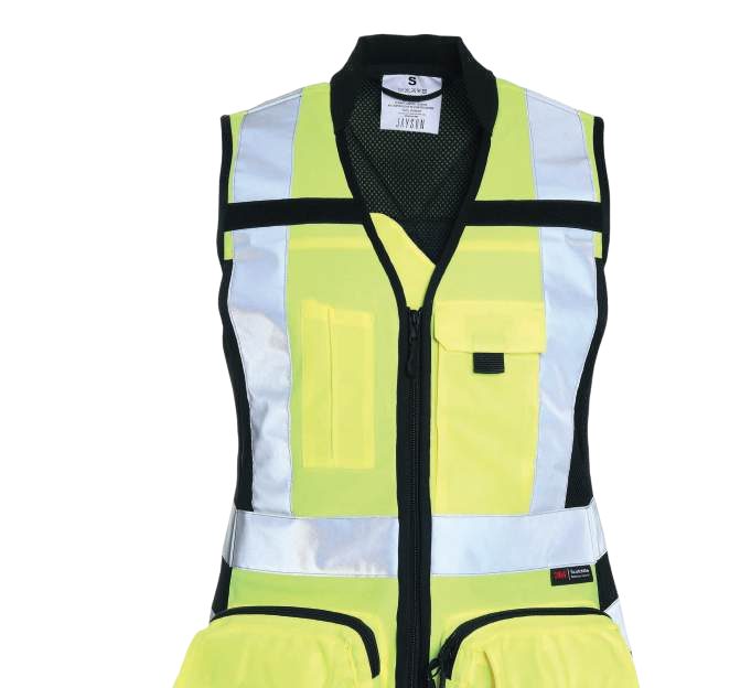 [JNDT26174N01-CL] CHALECO GEOLOGO MINERO ALTA VISIBILIDAD (AMARILLO FLUOR, S, Con Logo)